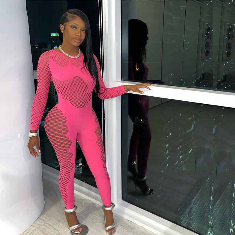 Women's Solid Color Round Neck Long Sleeve Women's Jumpsuit/clothing