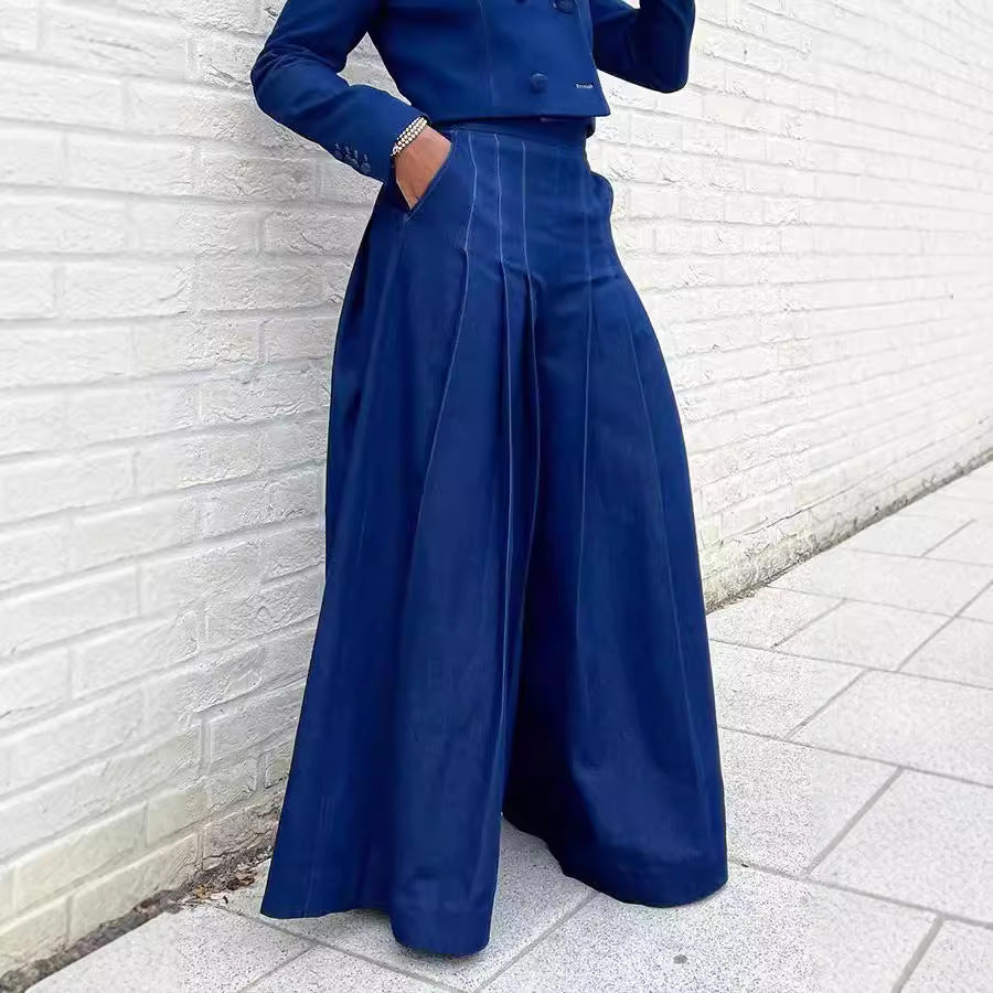 Women's Business Fashion Denim Collar Wide Leg Suits