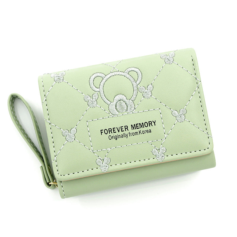 Women's Korean Style Cute Bear Embroidered Short Ladies Wallets