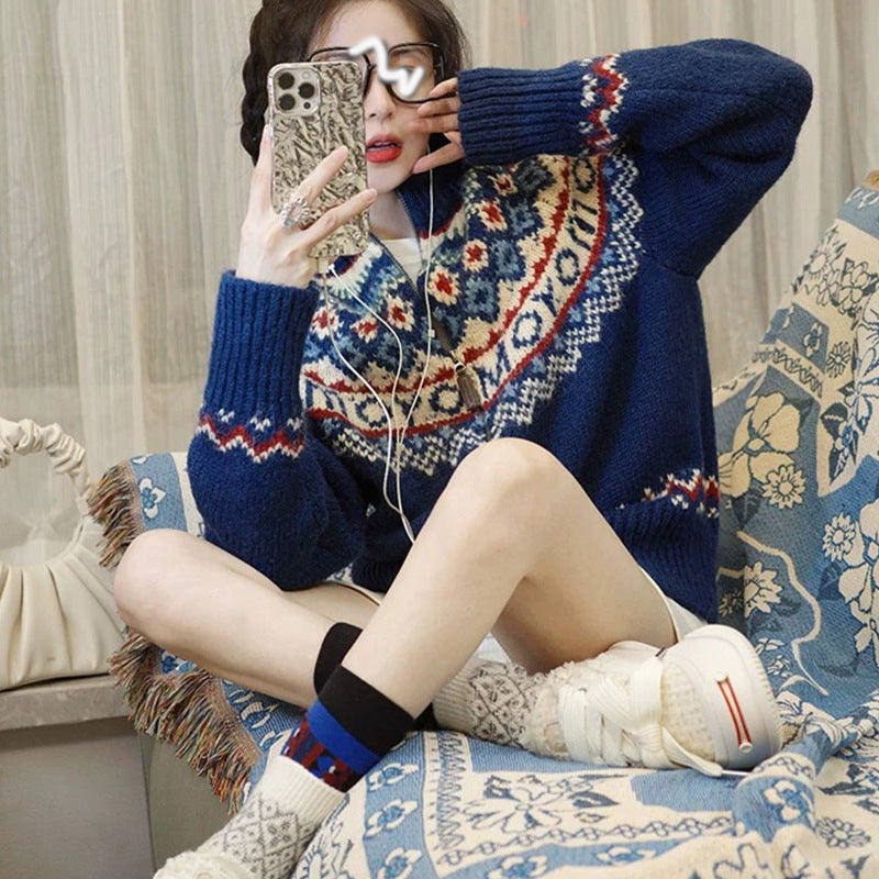 Women's Vintage Jacquard Idle Style Turtleneck Christmas Sweaters