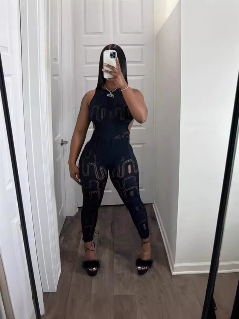 Women's Sleeveless Hollow Slim High Sports One-piece Women's Jumpsuit/clothing