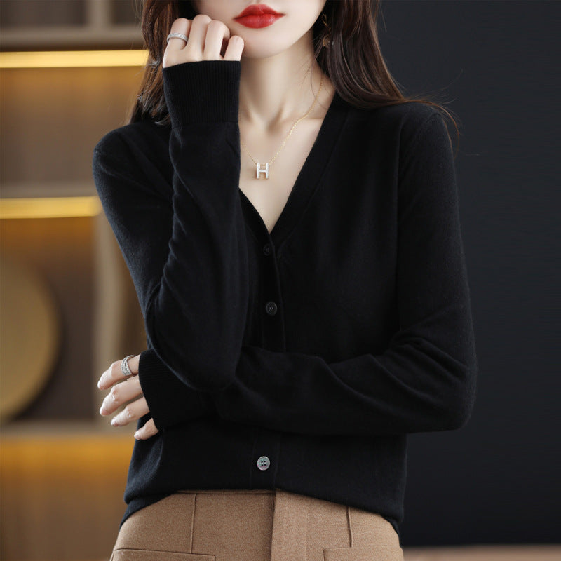 Women's Knitted Korean Style Button Solid Color Knitwear
