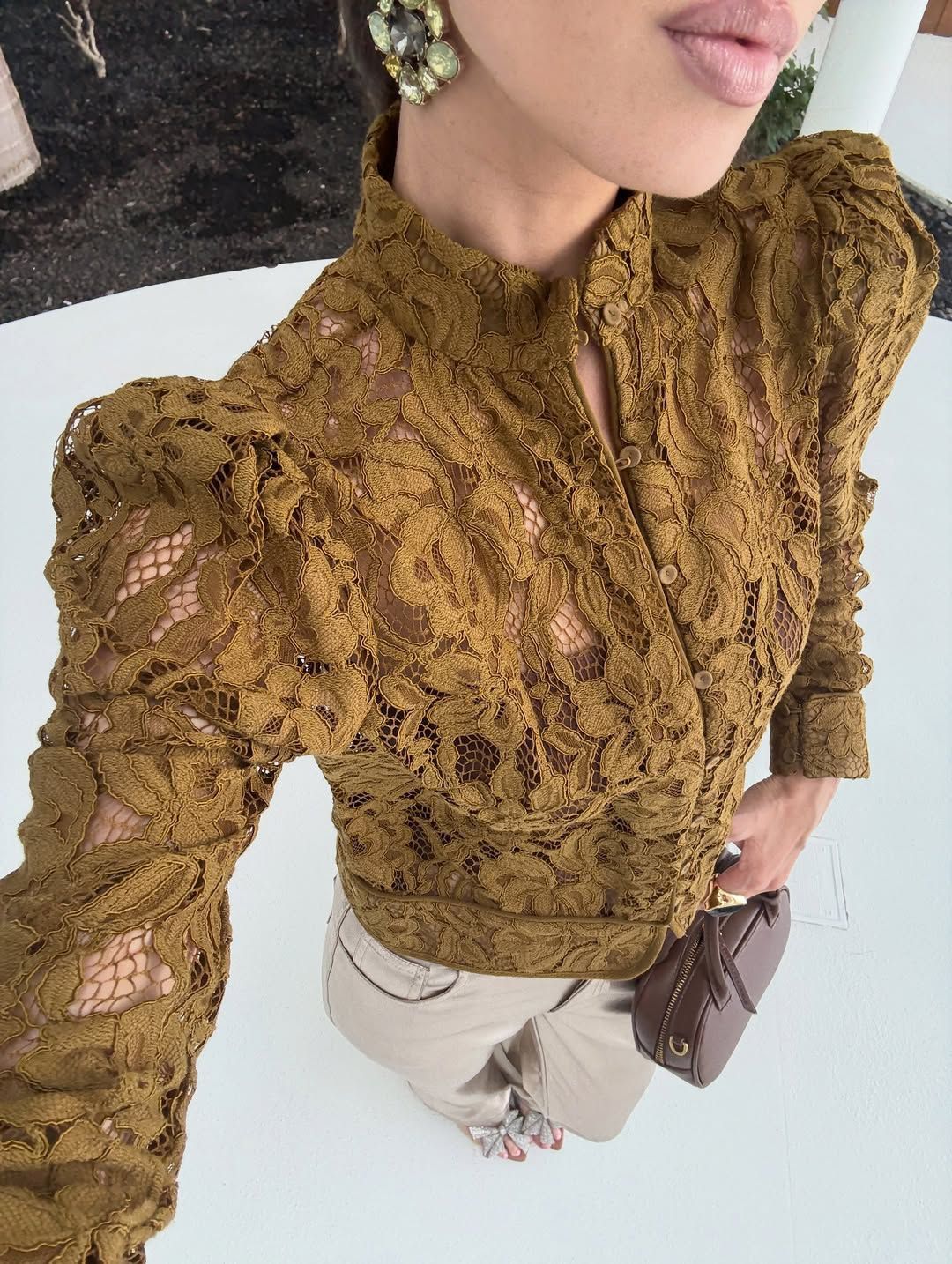 Women's French Style Design Lace Round Neck Cardigans