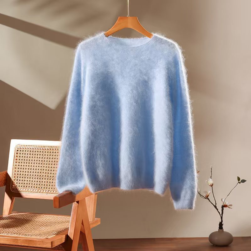 Women's Pure Cashmere Brushed Loose Round Neck Sweaters