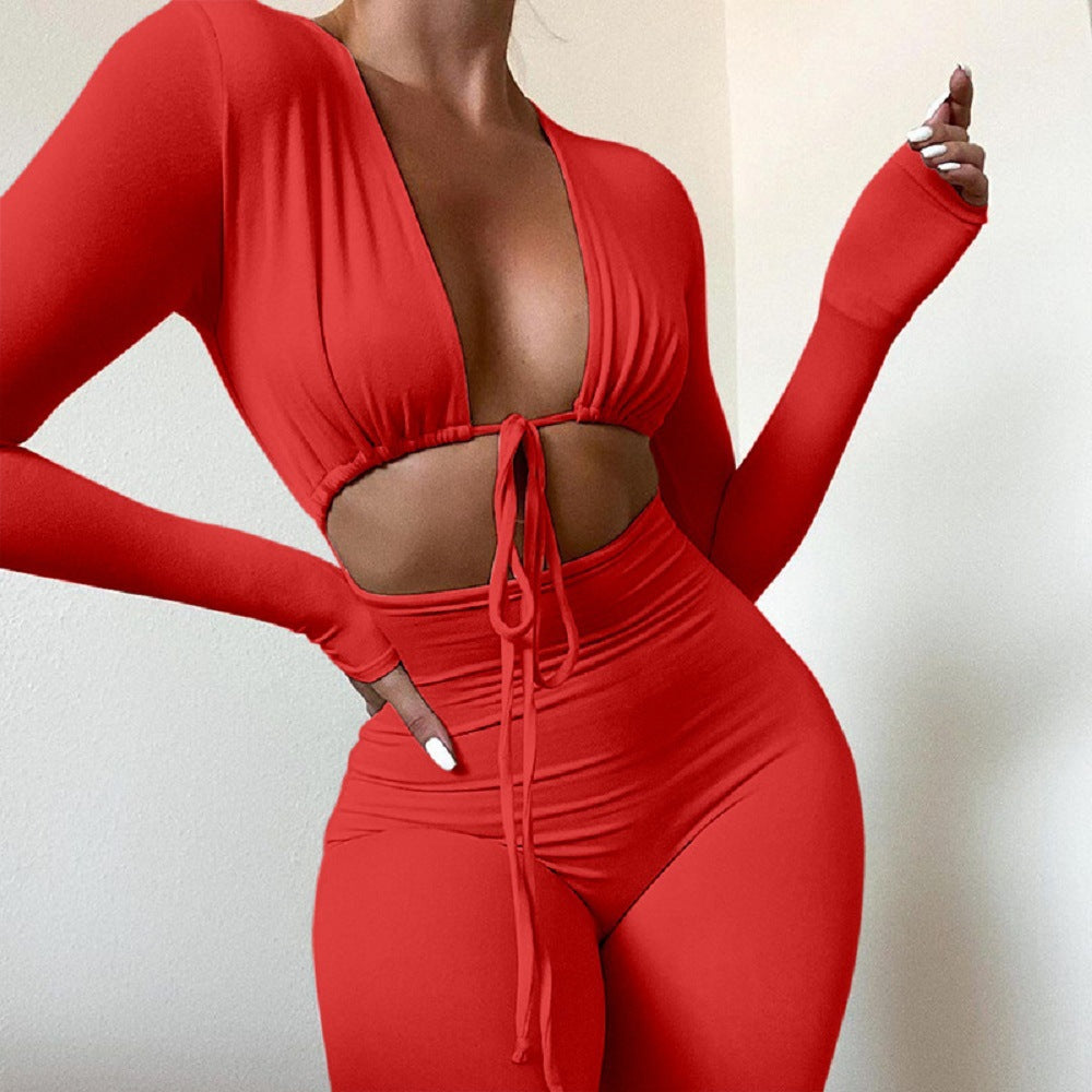 Long Sleeve Slim Fit Bodysuit High Waist Shorts