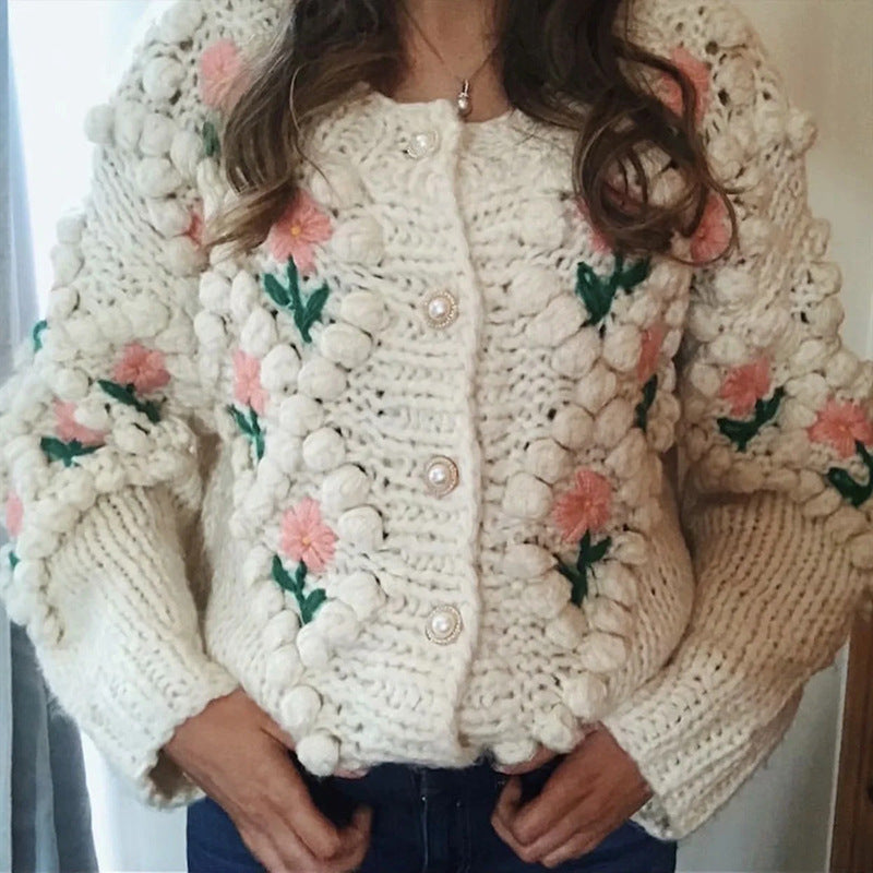 Handmade Crocheted Embroidery Twist Pearl Buckle Cardigans