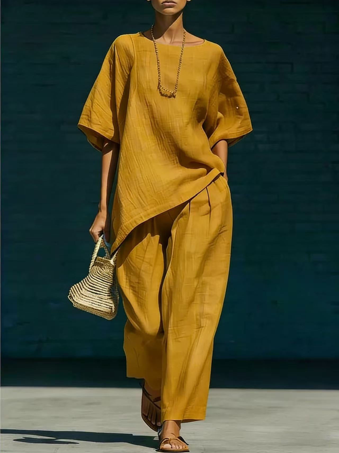 Simple Pleated Idle Style Sleeve Irregular Hem Wide Fashion Casual Suit