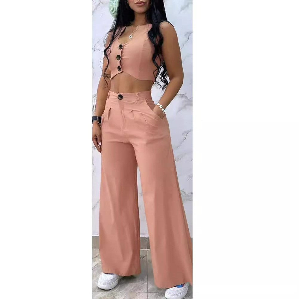 Women's Solid Color High Waist Wide Leg Suits