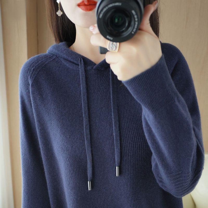 Women's Korean Style Solid Color Knitted Hoodie Sweaters