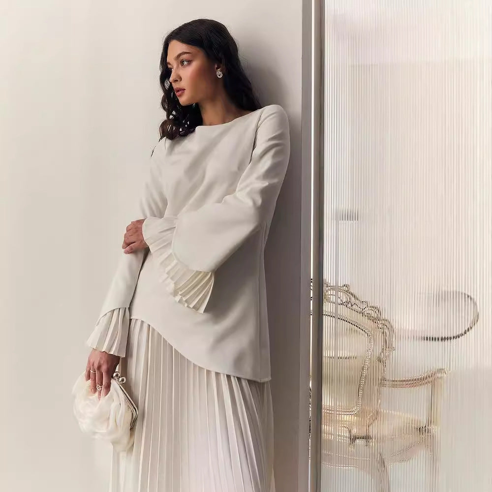 Women's Elegant Pleated Stitching High-grade Loose French Suits