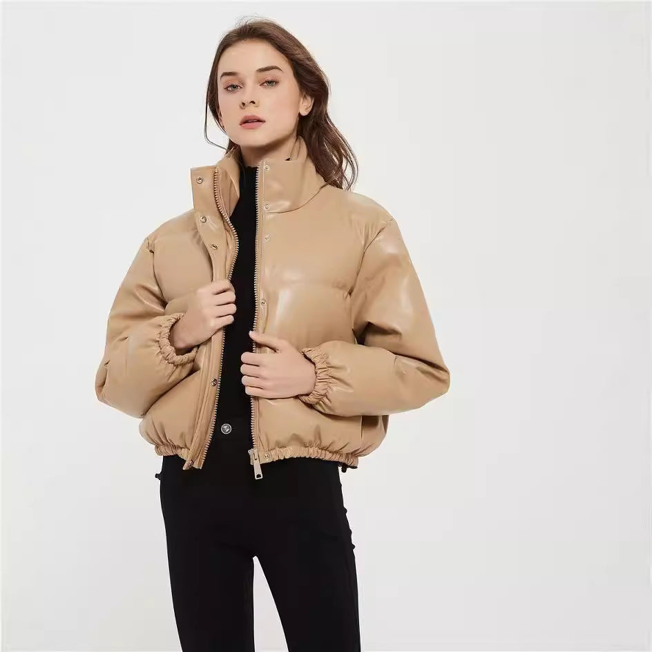 Women's Winter Urban Casual Faux Leather Cotton Coats