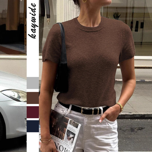 Women's Casual Simple Short-sleeved Fashion Woolen Women's T-shirt