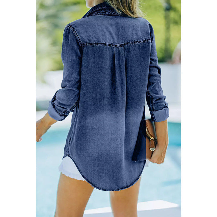 Women's Spring Lapel Pocket Shirt Female Fashion Blouses