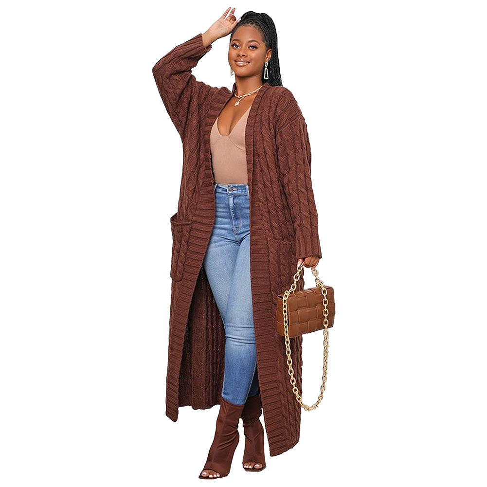 Women's Loose Knitted Idle Style Pocket Long Sweaters