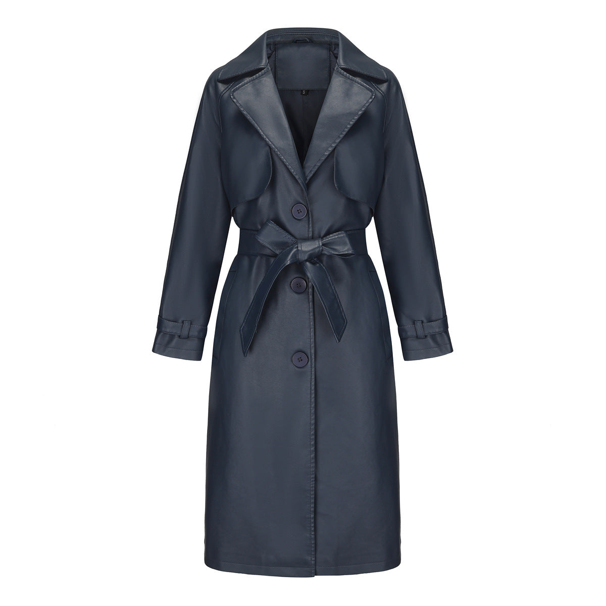 Women's Trench Long Loose Leather Classic Turn-down Jackets