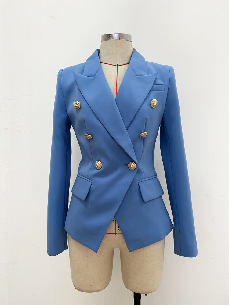 Women's Metal Lion Head Buckle Double-breasted Blazers