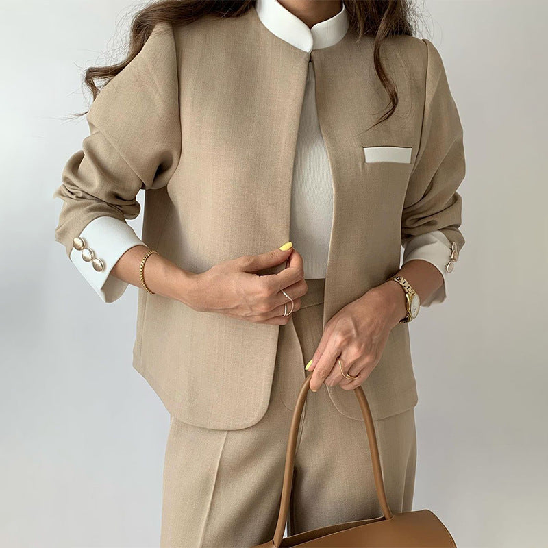 Women's Commute Leisure Temperament Color Matching Trousers Jackets