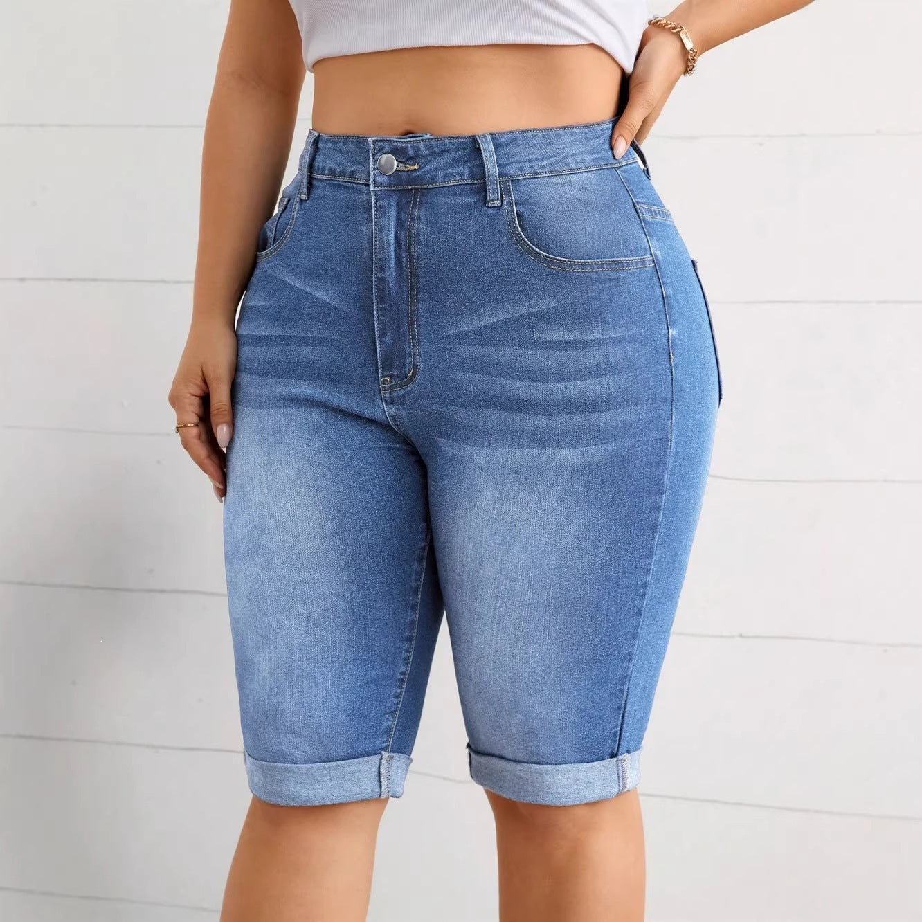 Washed Blue Stretch Denim Figure Flattering Women's Jeans