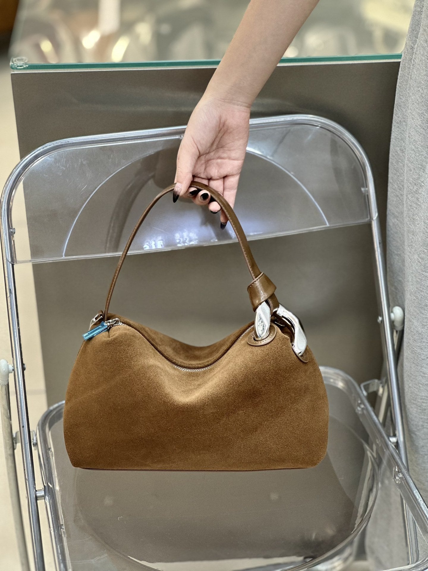 Slouchy Frosted Cowhide Pillow Large Capacity Handbags