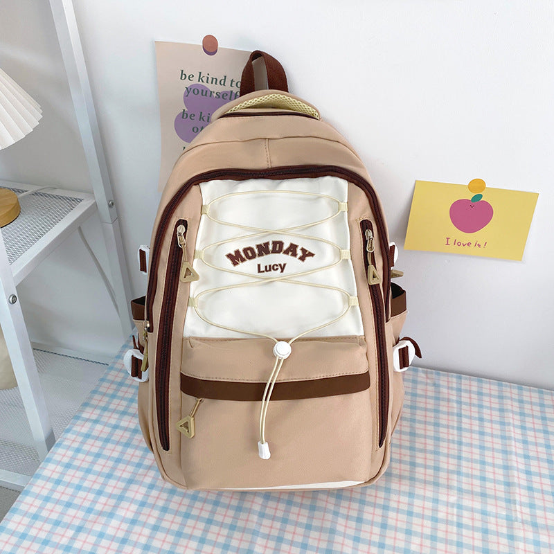 Good-looking Mori Style Contrast Color Drawstring Middle School Students' Schoolbags