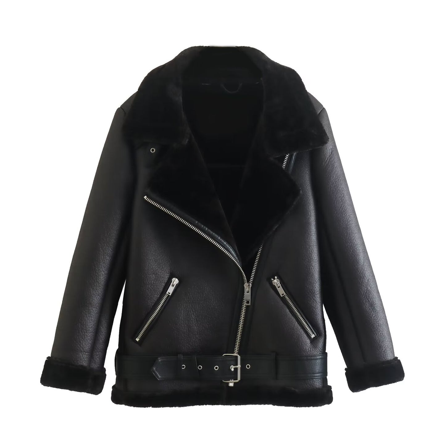 Women's Elegant Lapel Oblique Zipper Double-sided Pocket Jackets