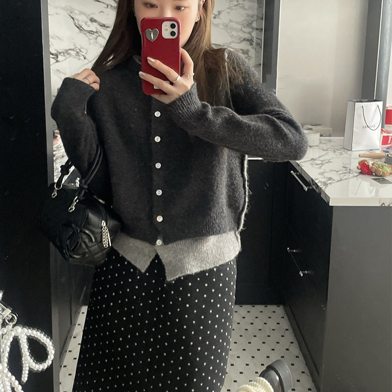 Women's Two-piece Contrast Color Knitted Round Neck Knitwear