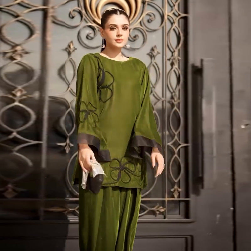 Women's Split Retro Casual Loose Temperament Green Suits