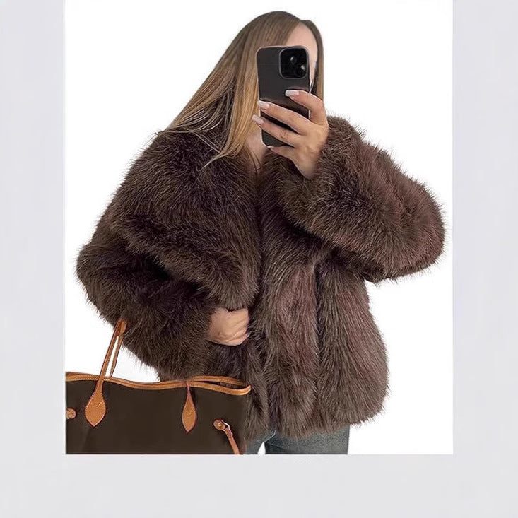 Women's Elegant Fur Clothes Lapel Imitation Coats