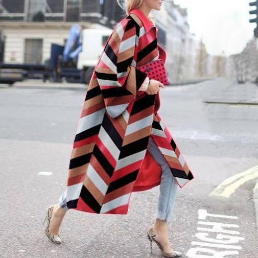 Women's Long Bell Sleeve Printed Loose Trench Coats