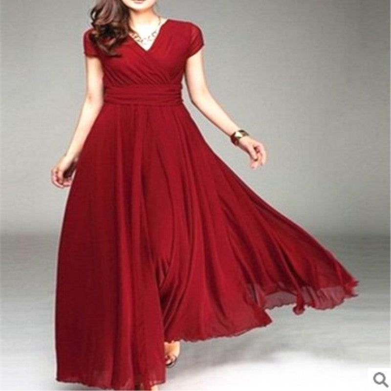 Sleeve Bohemian Chiffon Waist Dress Gown Dresses