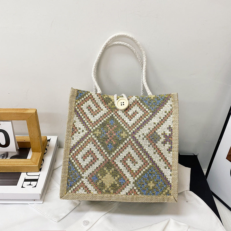 Women's Ethnic Style Canvas Summer Fashion Out Portable Linen Lunch Bags