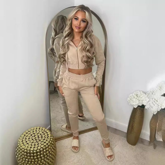 Women's Brushed Hoody Hooded Sports Leisure Suits