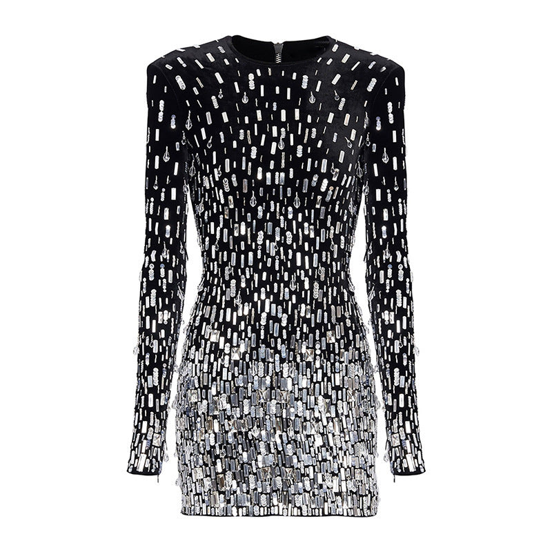 Fashion Bead Sequined Long Sleeve Dress Dresses
