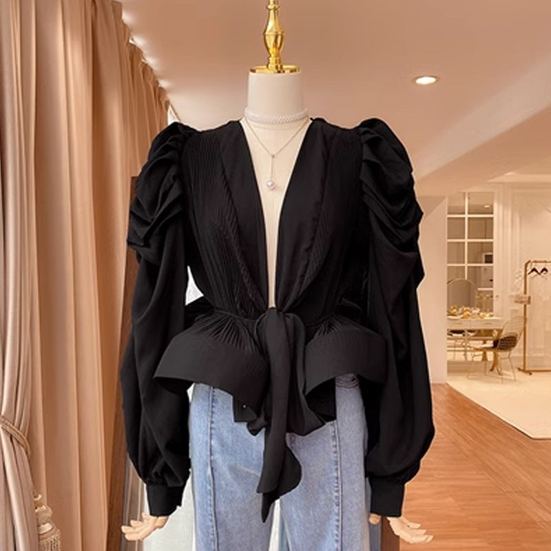Women's Retro Puff Sleeve Shirt Autumn Design Blouses