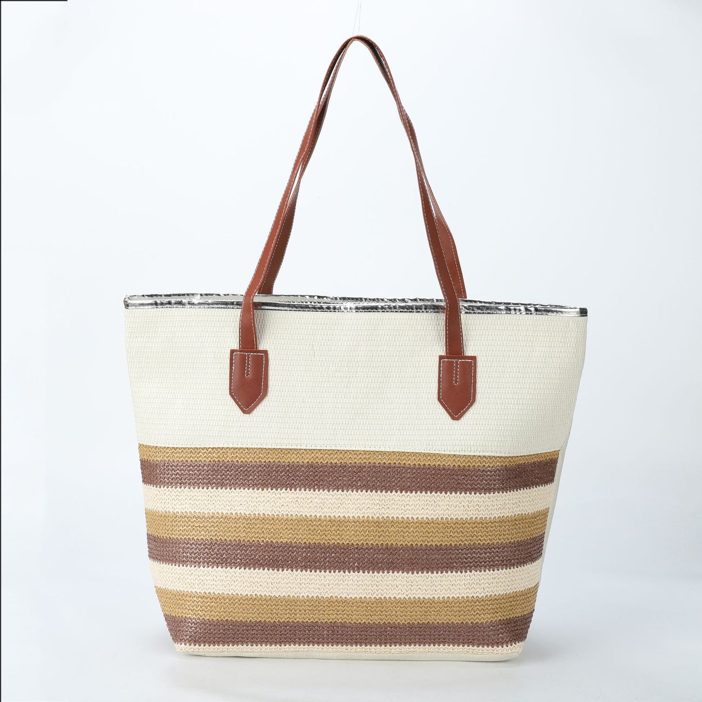 Women's Underarm Large Capacity Canvas Striped Beach Tote Bags