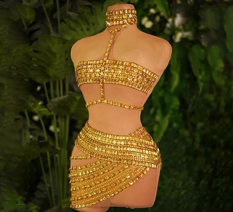 Luxury Rhinestone Sexy Halter Fake Two-piece Dresses