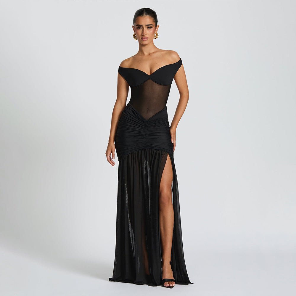 Women's Tube Backless Temperament Mesh Pleated Sexy Tops