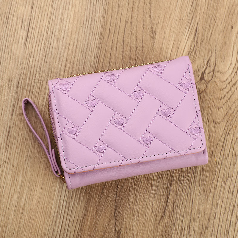 Women's Short Simple Embroidered Love Multiple Slots Ladies Wallets
