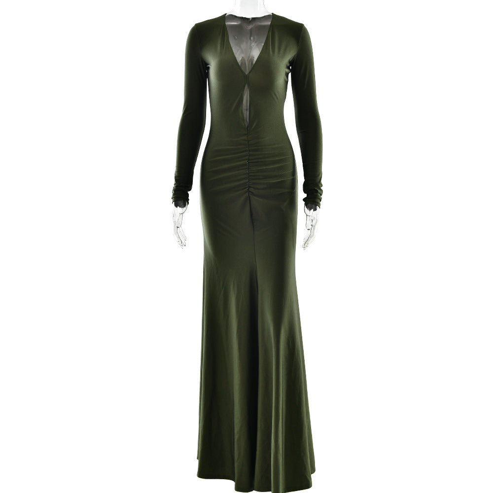 Women's Sexy Hot Deep Hollow Design High Waist Pleated Dresses