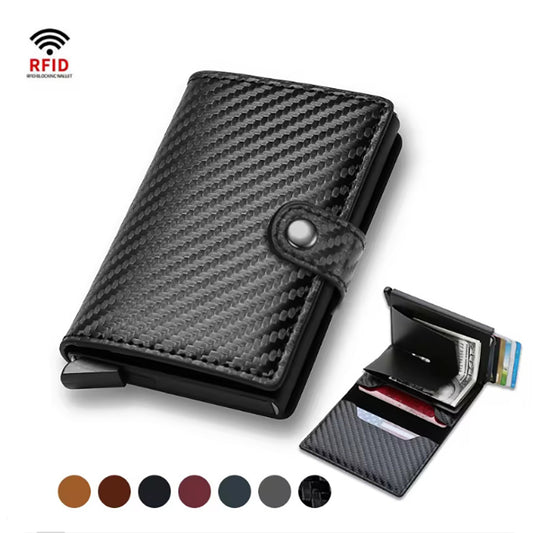 Classic Leather Aluminum Alloy Shielded Swiping Card Holder