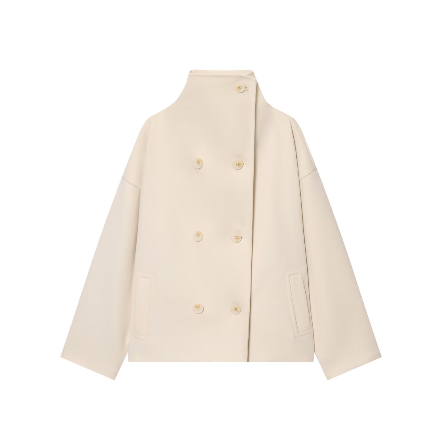 Women's Autumn Fashion High Collar Double-breasted Loose Coats