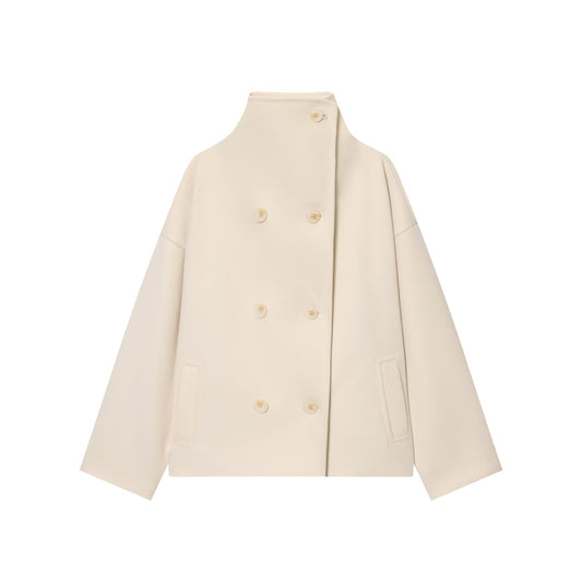 Women's Autumn Fashion High Collar Double-breasted Loose Coats