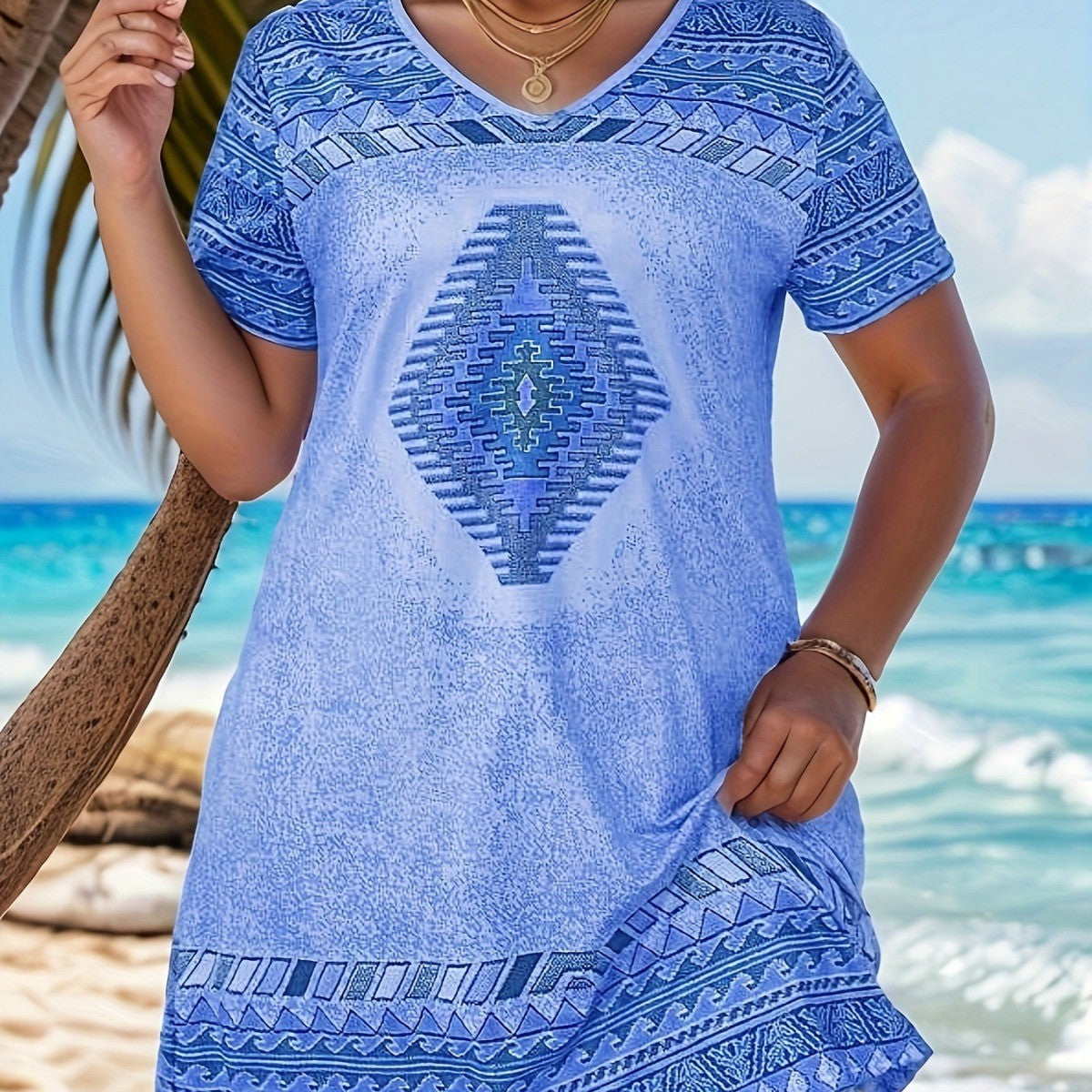 Women's Loose Casual Ethnic Style Printed Sleeve Dress