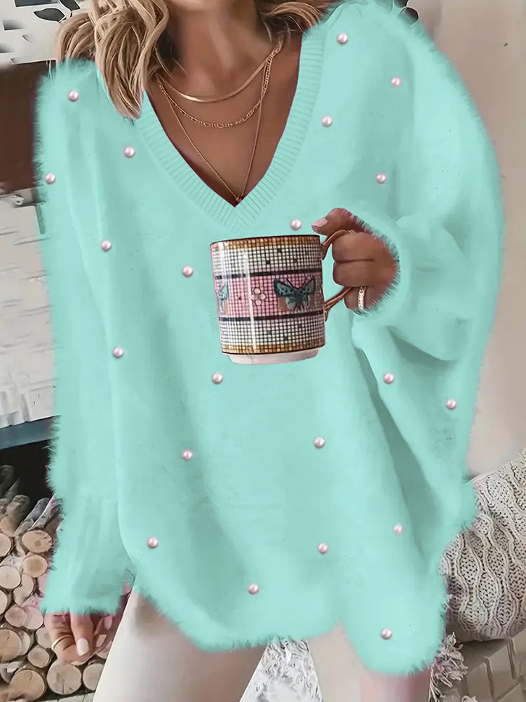 Women's Classic Bead Solid Color Pullover Sweaters