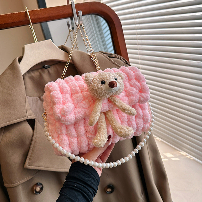 Bear Hand-woven Material Wool Homemade Cute Gift Crossbody Bags