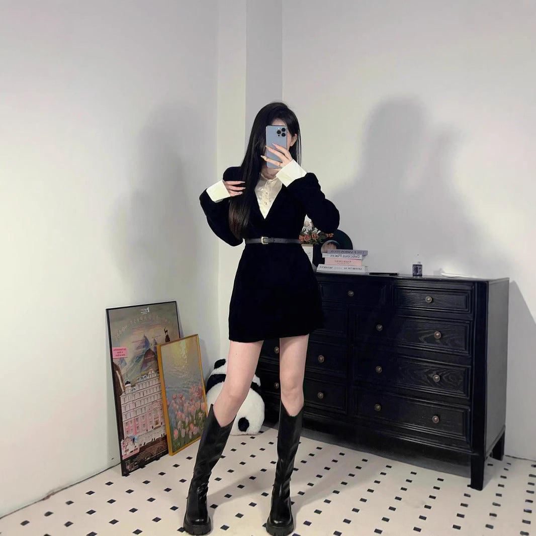 Women's Black Waist Slimming Pure Desire Style Hot Dress
