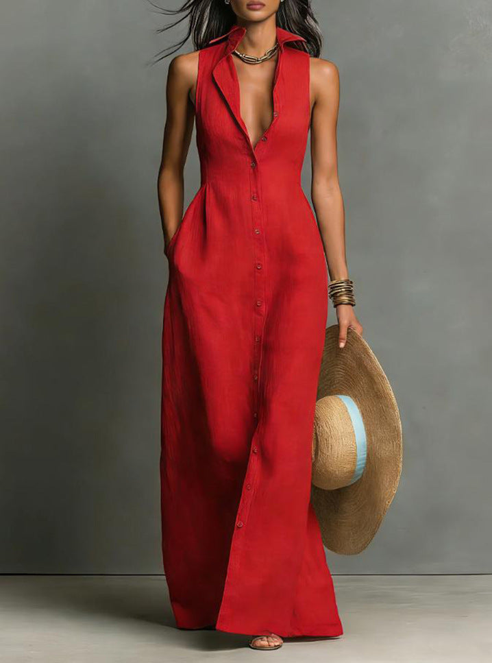 Classic Stylish Summer Breasted Sleeveless Collar Dress