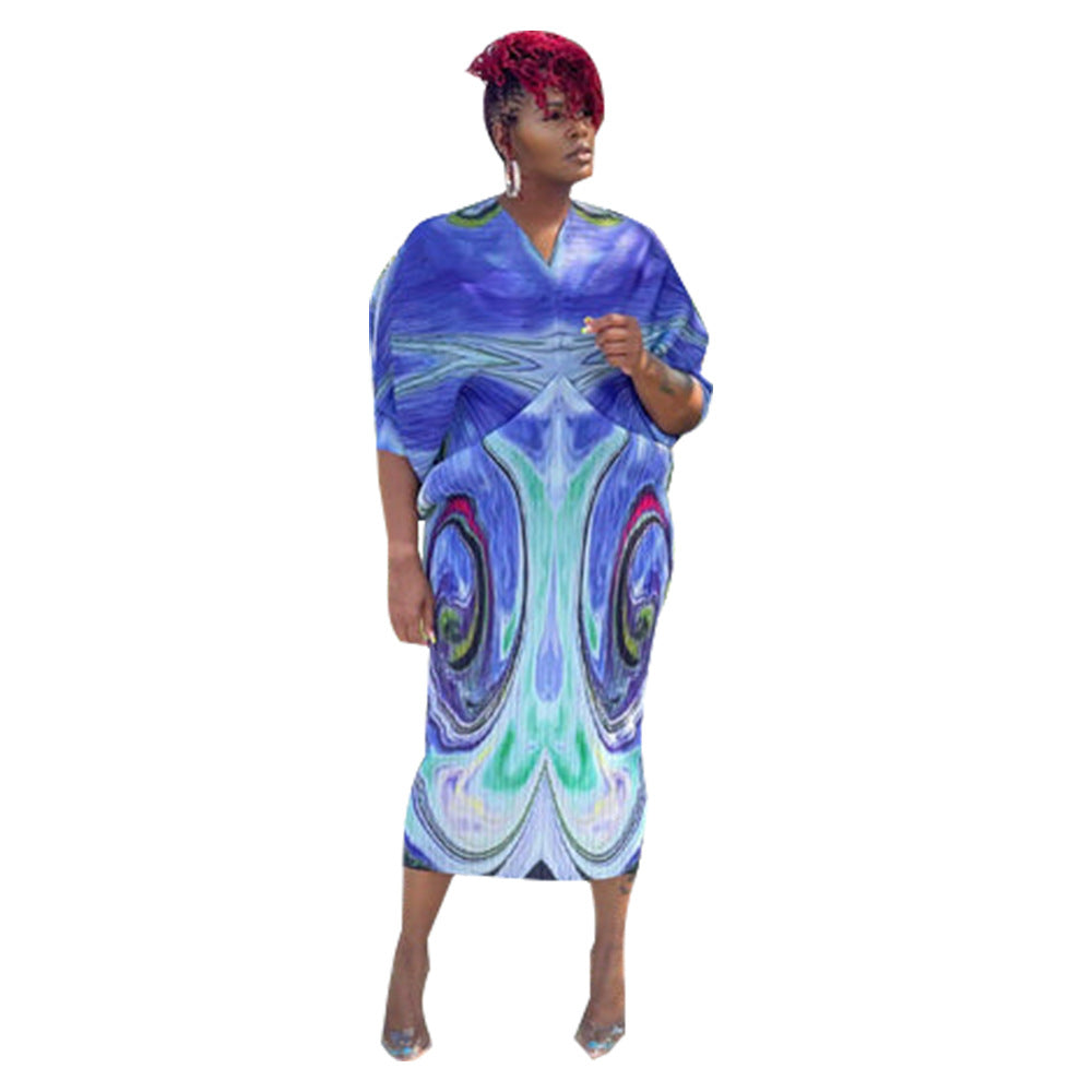 Women's Autumn Batwing Sleeve Printed Dress Dresses