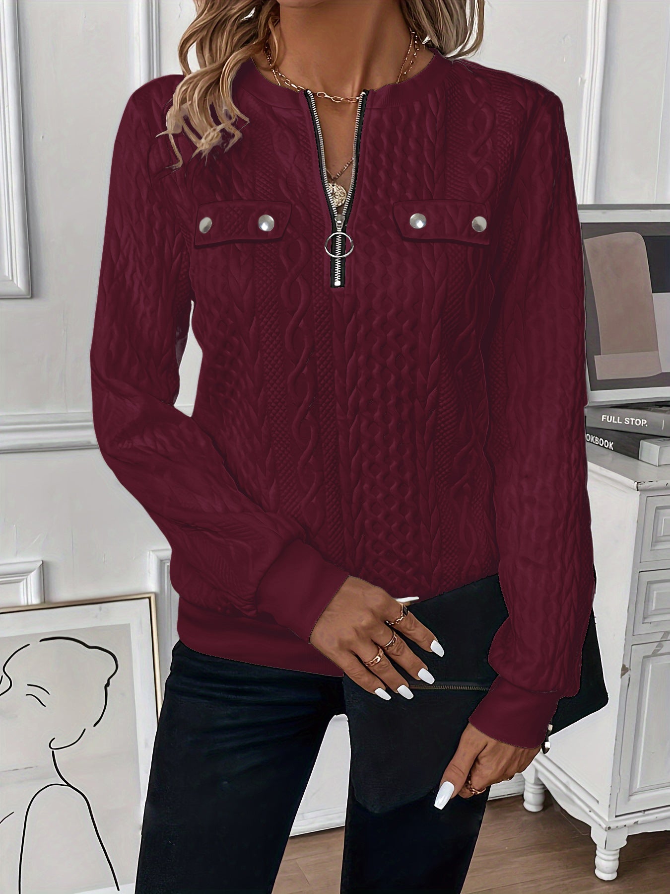Comfortable Women's Elegant Pullover Leisure Zip Sweaters