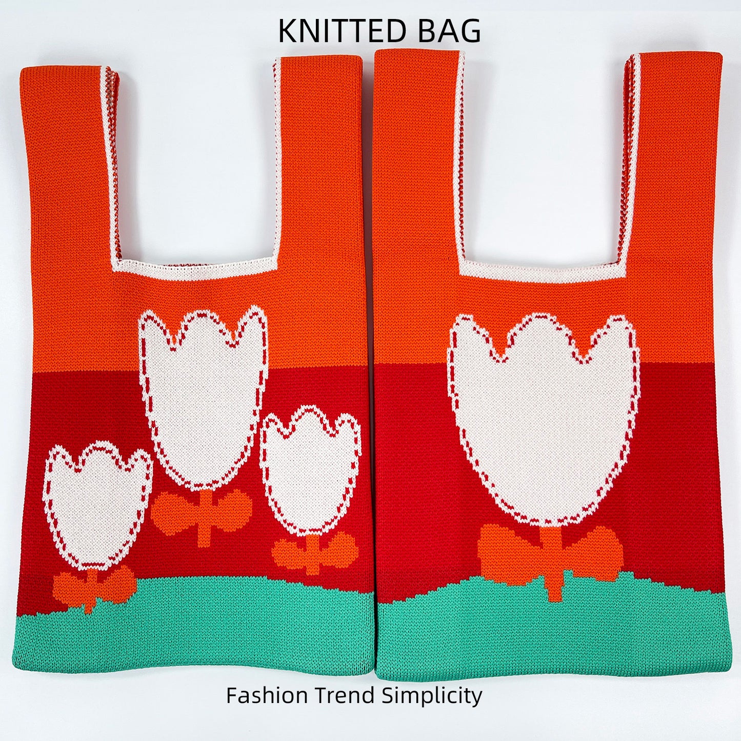 Women's Flower Knitted Large Capacity Totes Wrist Handbags